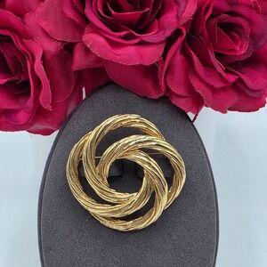 Vintage Monet Gold Tone Swirl Brooch Pin Abstract Design Signed Estate Jewelry